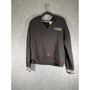 Victoria's Secret PINK Black Sequin Love Pink Rose Hoodie Sweatshirt Size S Y2K